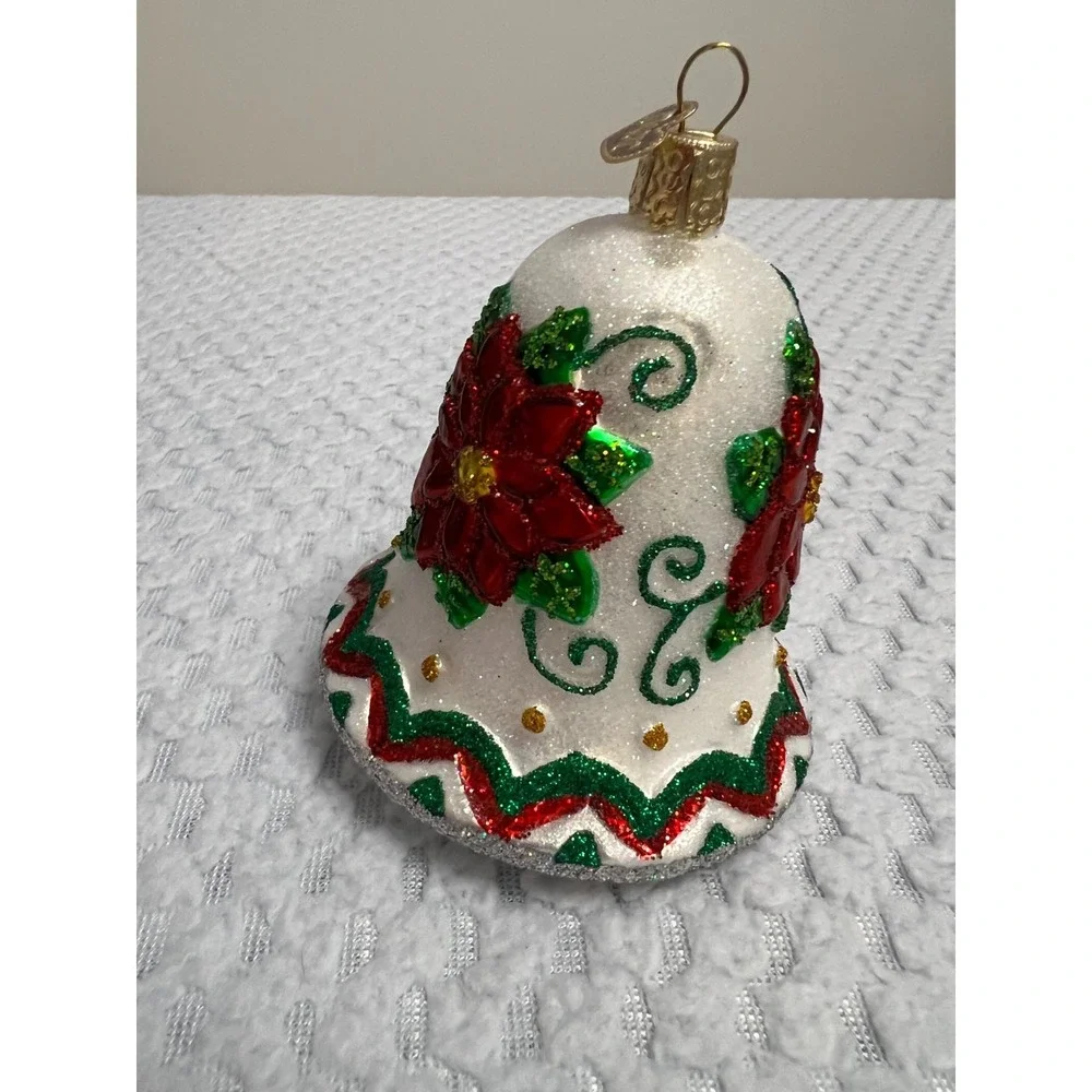 Old World Christmas Hand Blown Glass Bell Ornament Poinsettia‎ OWC Cottagecore